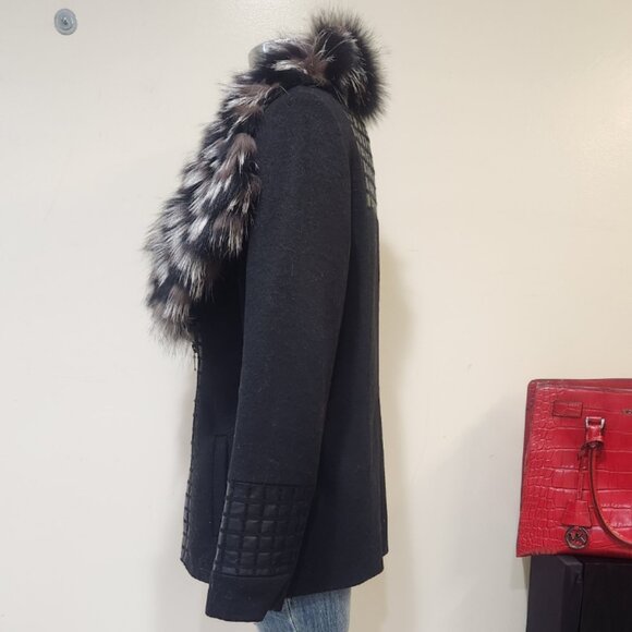 💥SHOWSTOPPER!💥VTG 100% Cashmere, Leather & Tipped Silver Fox Fur Coat in Black - Picture 6 of 14